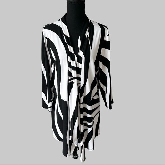 Frank Lyman Zebra Striped Draped Jersey Open Front Jacket Made in Canada - Picture 1 of 16